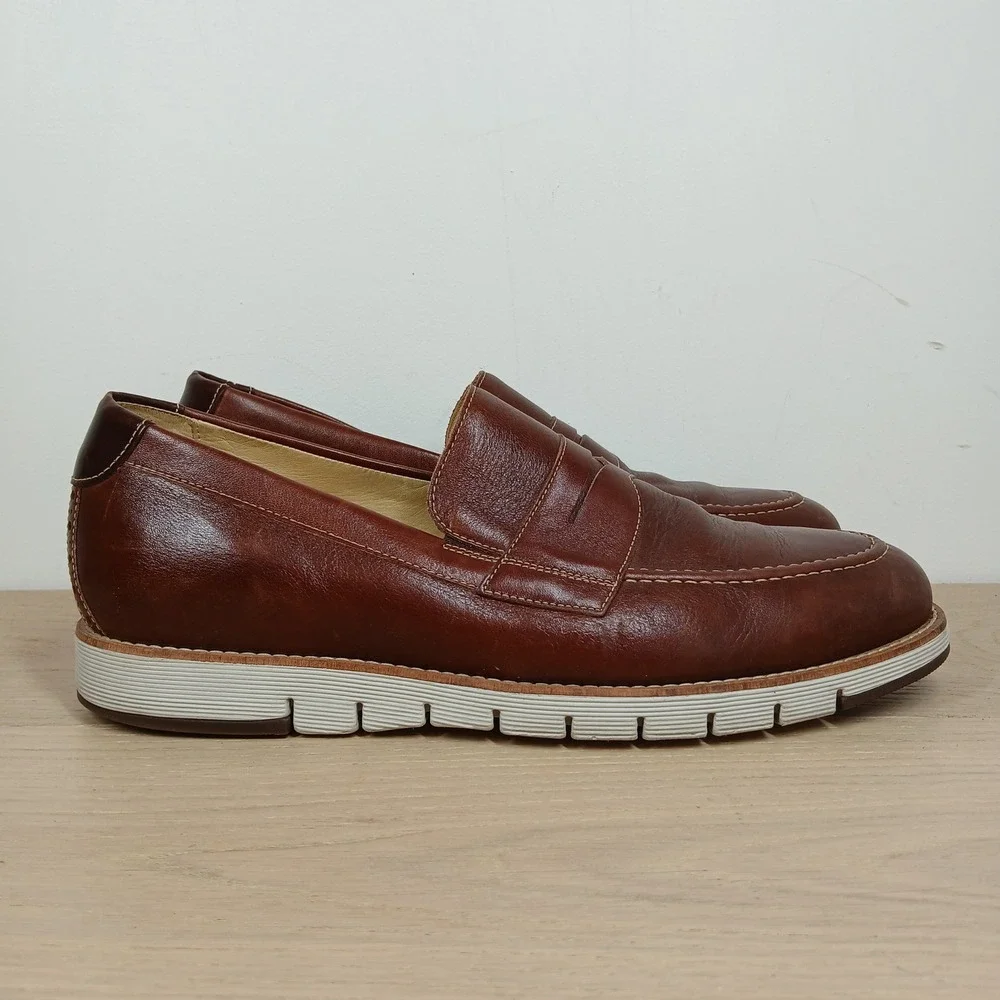 Johnson & Murphy Penny Loafer Men 10 Brown Leather Lightweight Wedge Sole Shoes